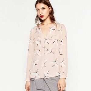 Zara Blush Pink Blouse with Bird Print